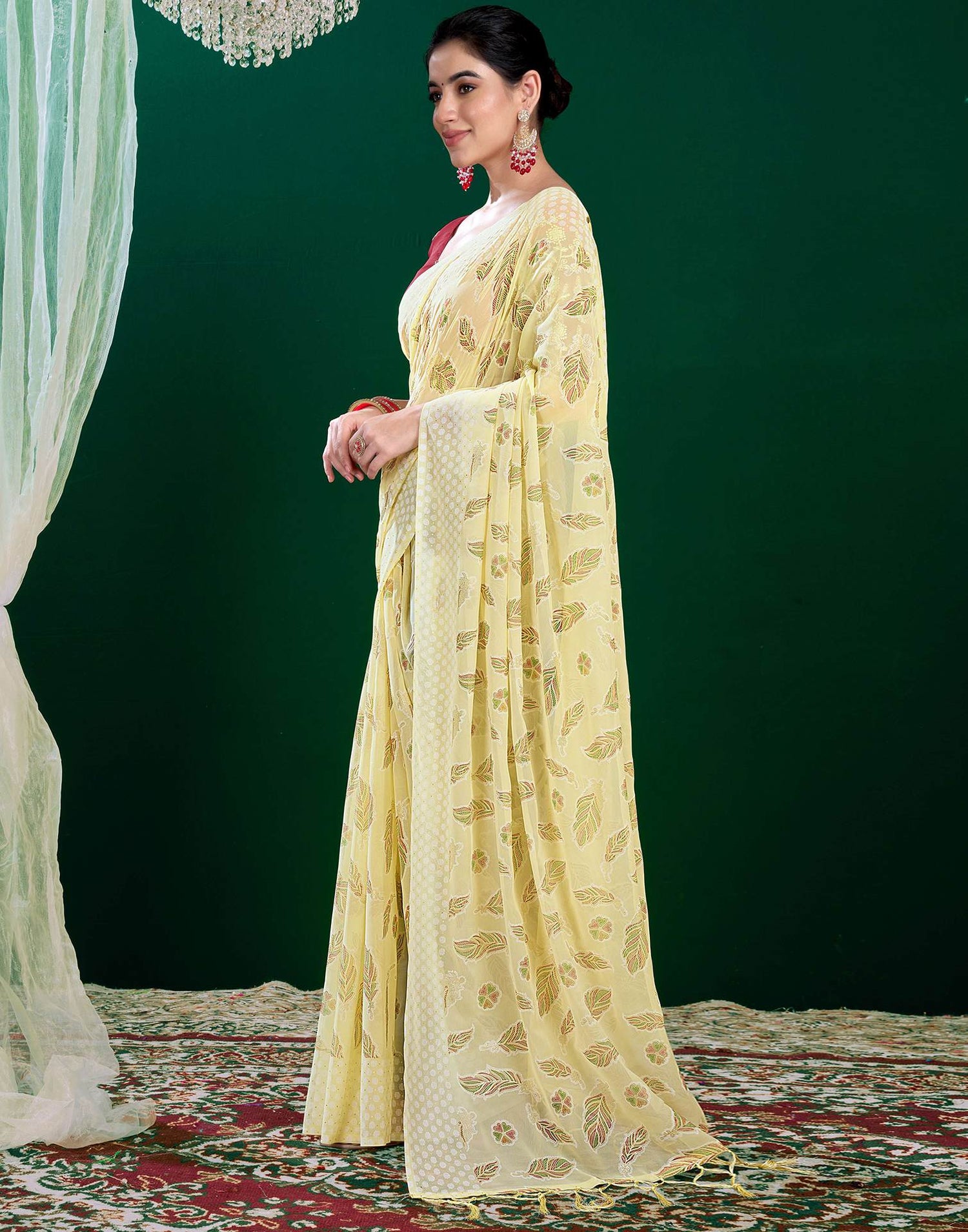 Light Yellow Georgette Printed Saree