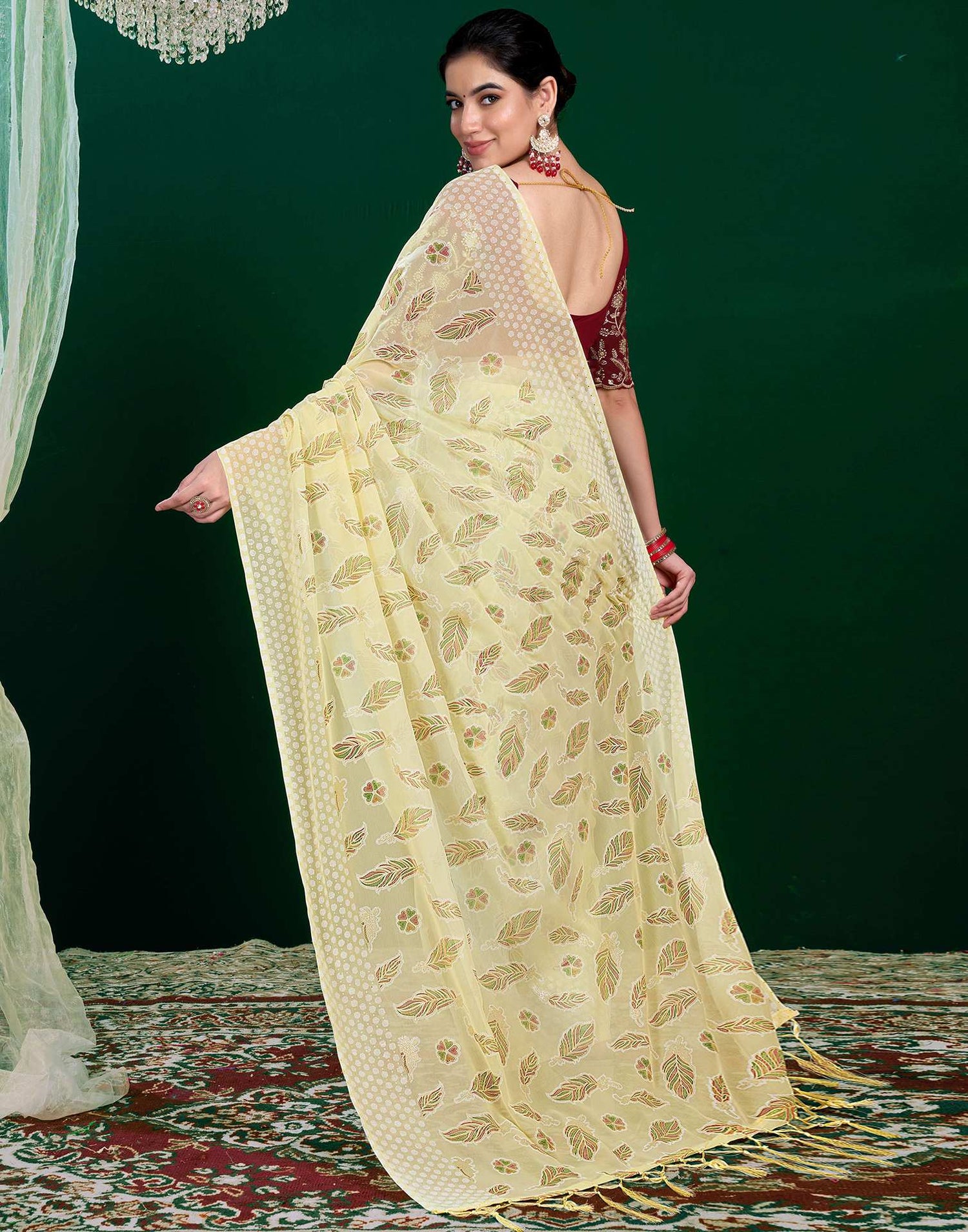 Light Yellow Georgette Printed Saree