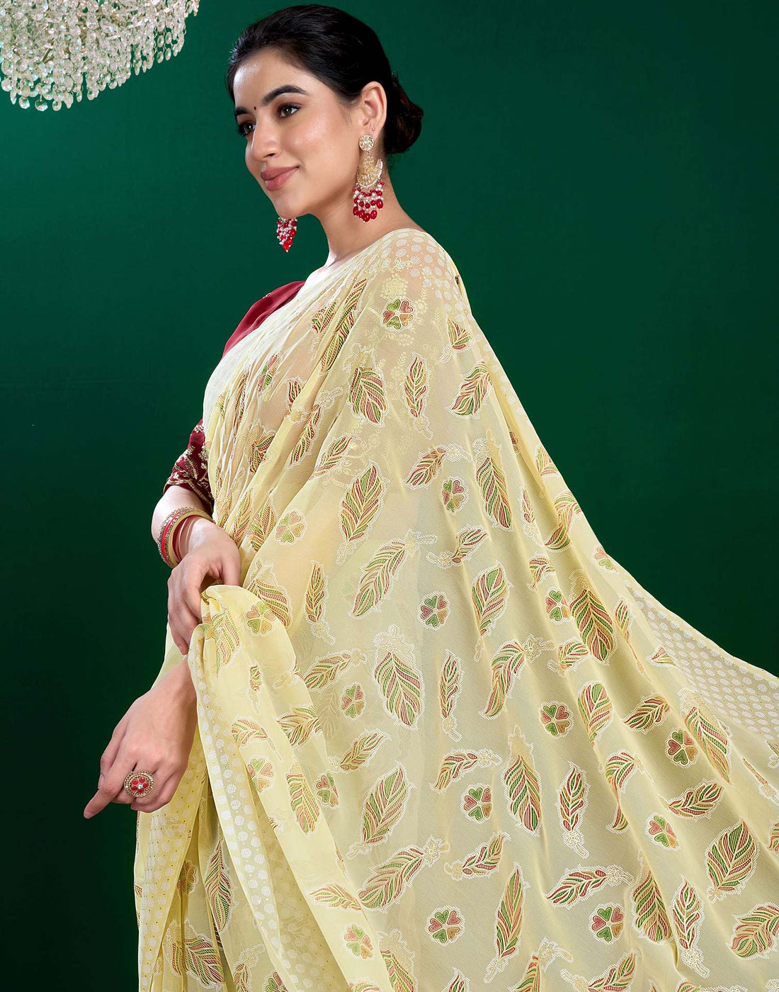 Light Yellow Georgette Printed Saree