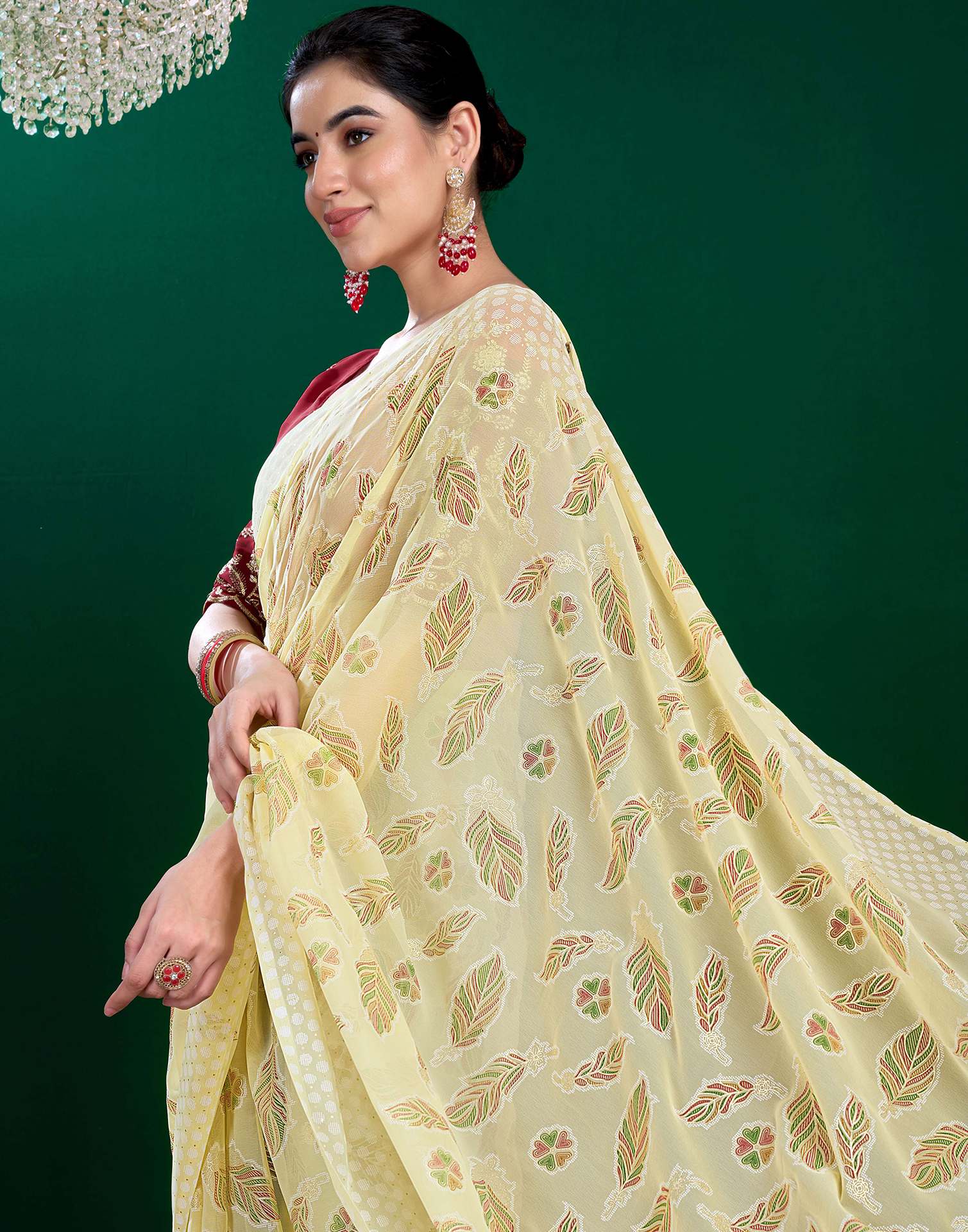 Light Yellow Georgette Printed Saree