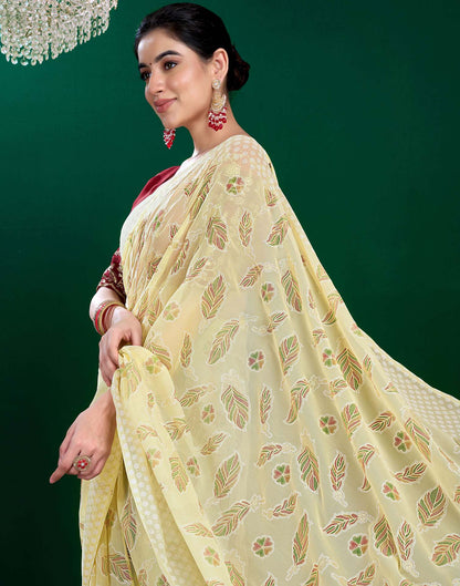 Light Yellow Georgette Printed Saree