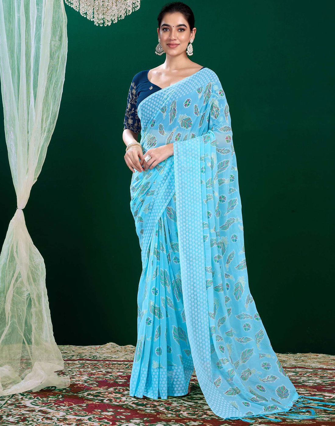 Light Blue Georgette Printed Saree