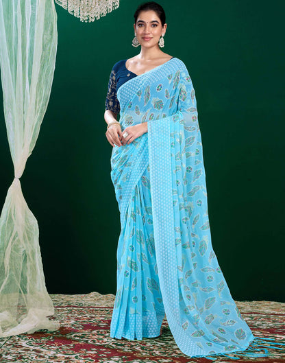 Light Blue Georgette Printed Saree