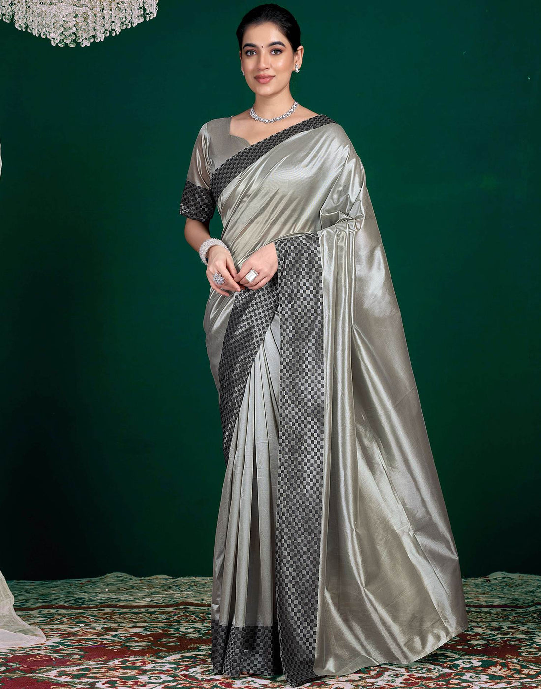 Grey Shimmer Tissue Top Dyed Woven Saree