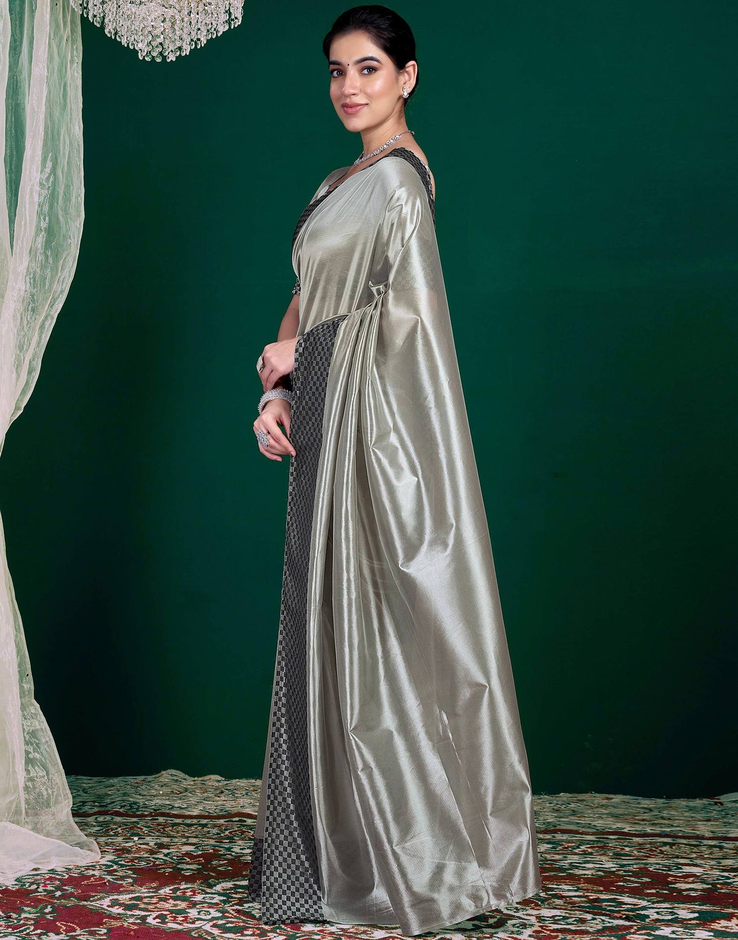 Grey Shimmer Tissue Top Dyed Woven Saree