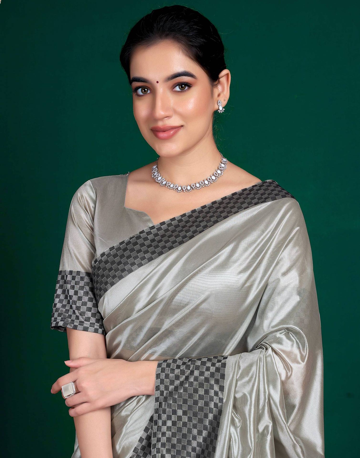 Grey Shimmer Tissue Top Dyed Woven Saree