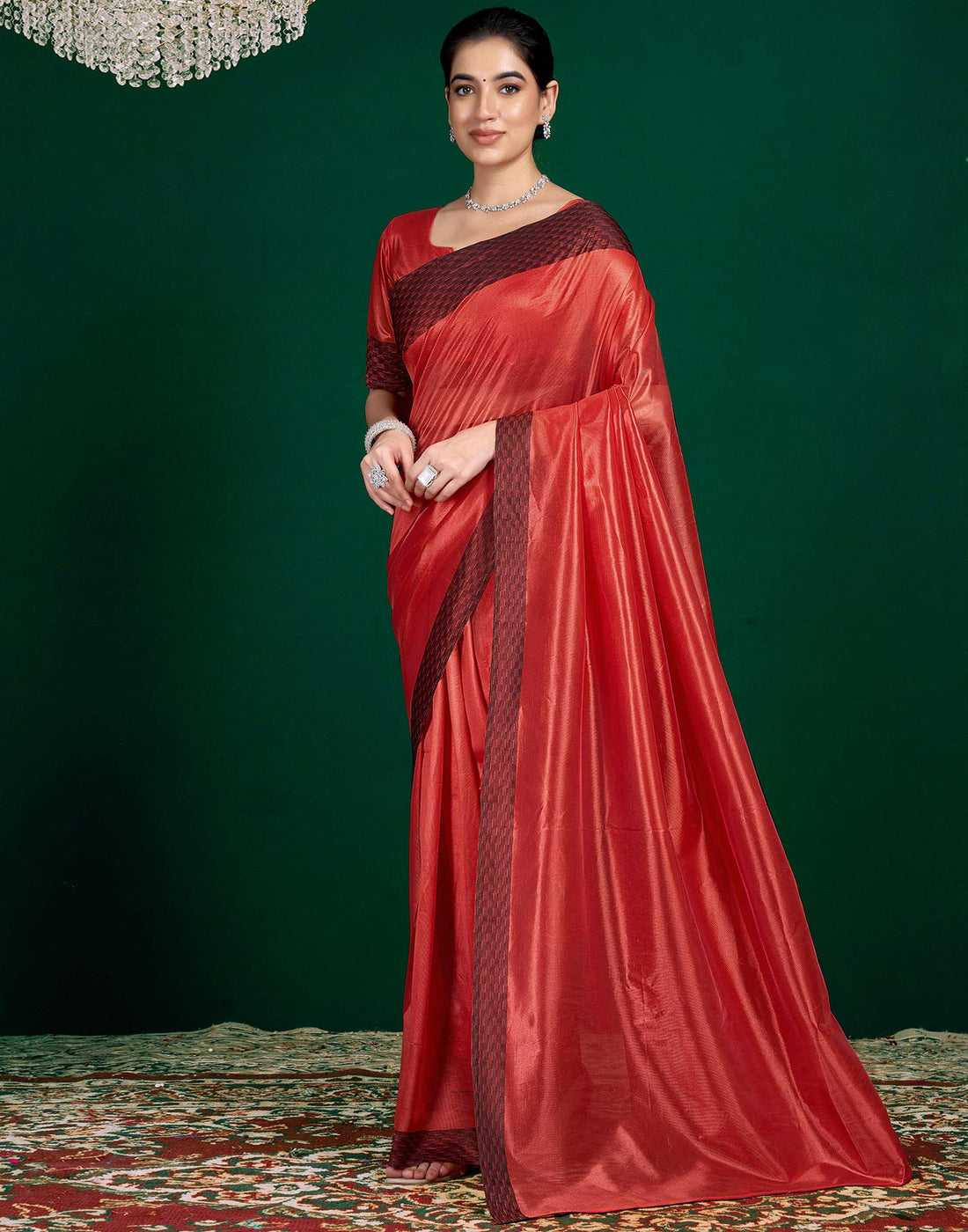 Red Shimmer Tissue Top Dyed Woven Saree
