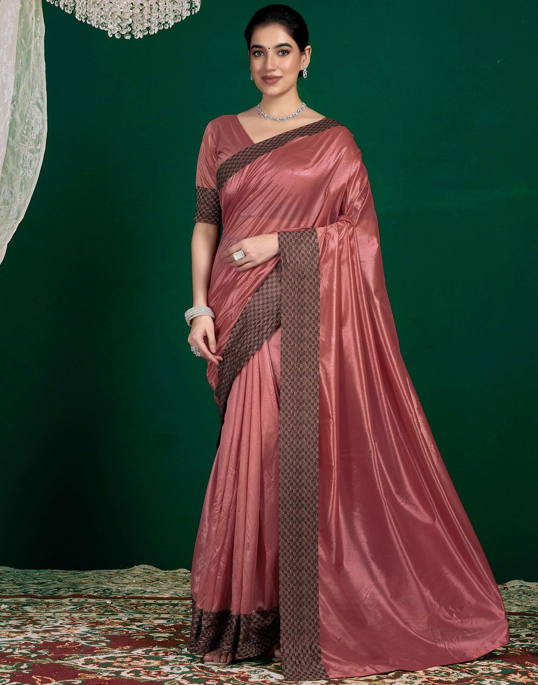 Rose Pink Shimmer Tissue Top Dyed Woven Saree