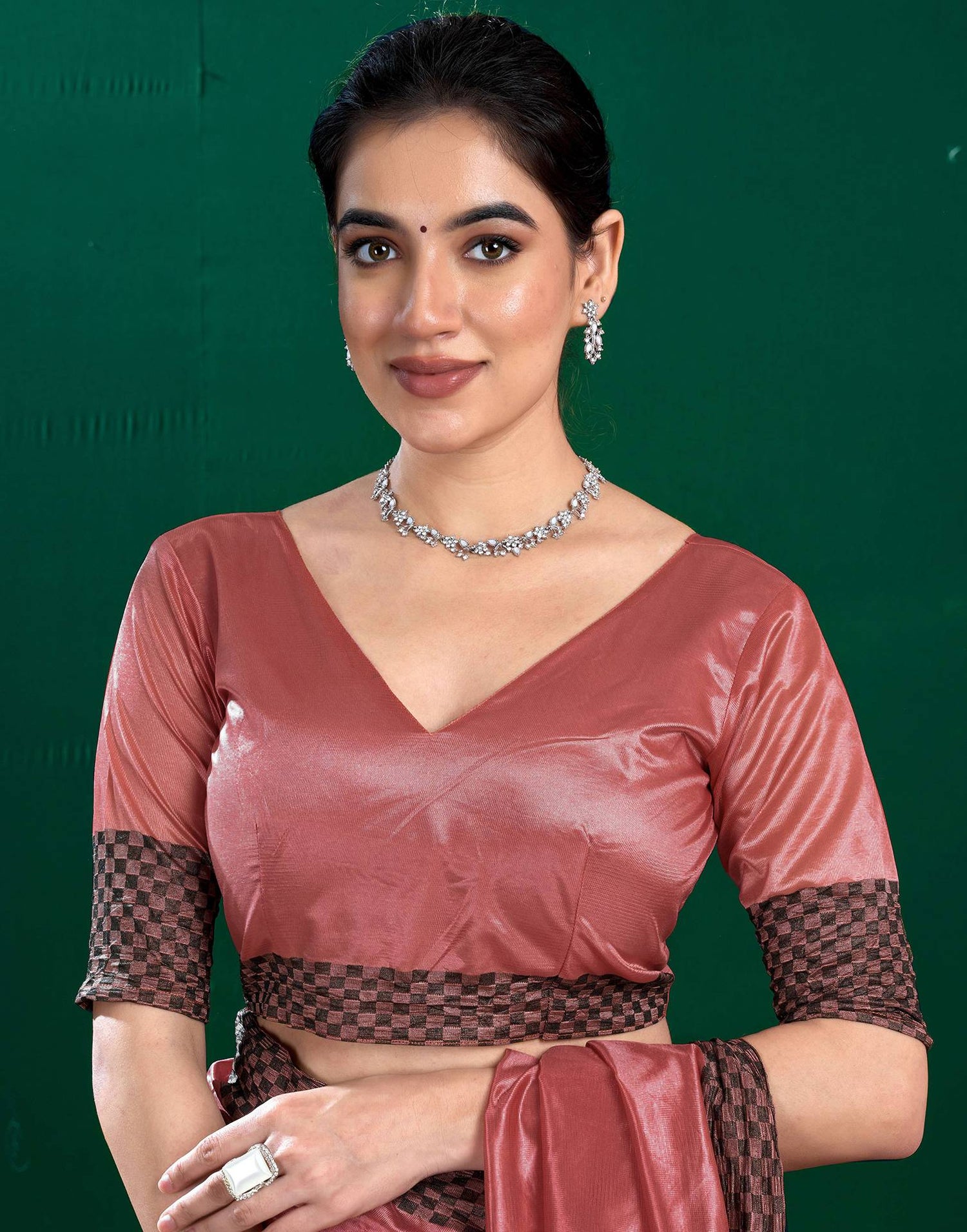 Rose Pink Shimmer Tissue Top Dyed Woven Saree