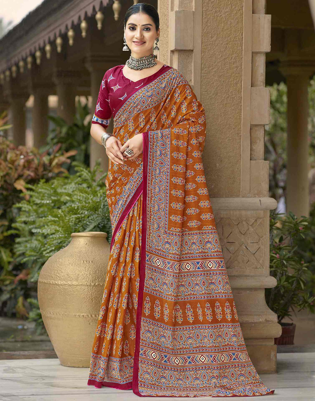 Mustard Yellow Pure Cotton Printed Saree