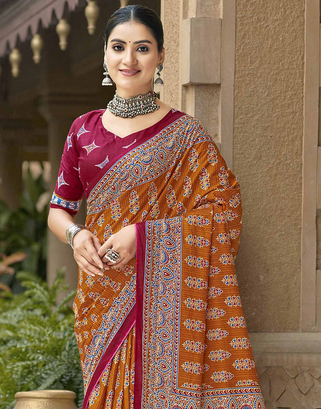 Mustard Yellow Pure Cotton Printed Saree