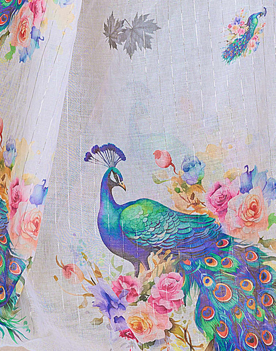 White Cotton Linen Printed Saree