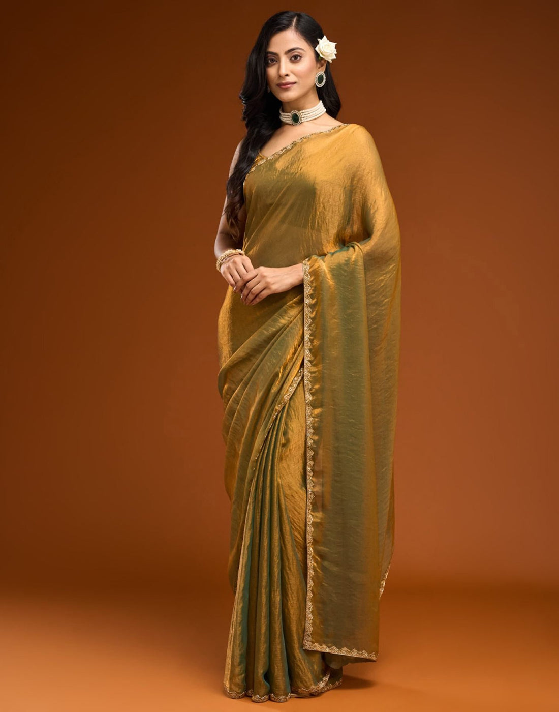 Golden Shimmer Top Dyed Embellished Saree