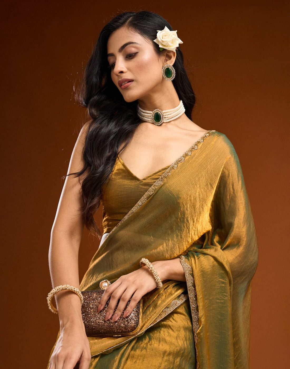 Golden Shimmer Top Dyed Embellished Saree