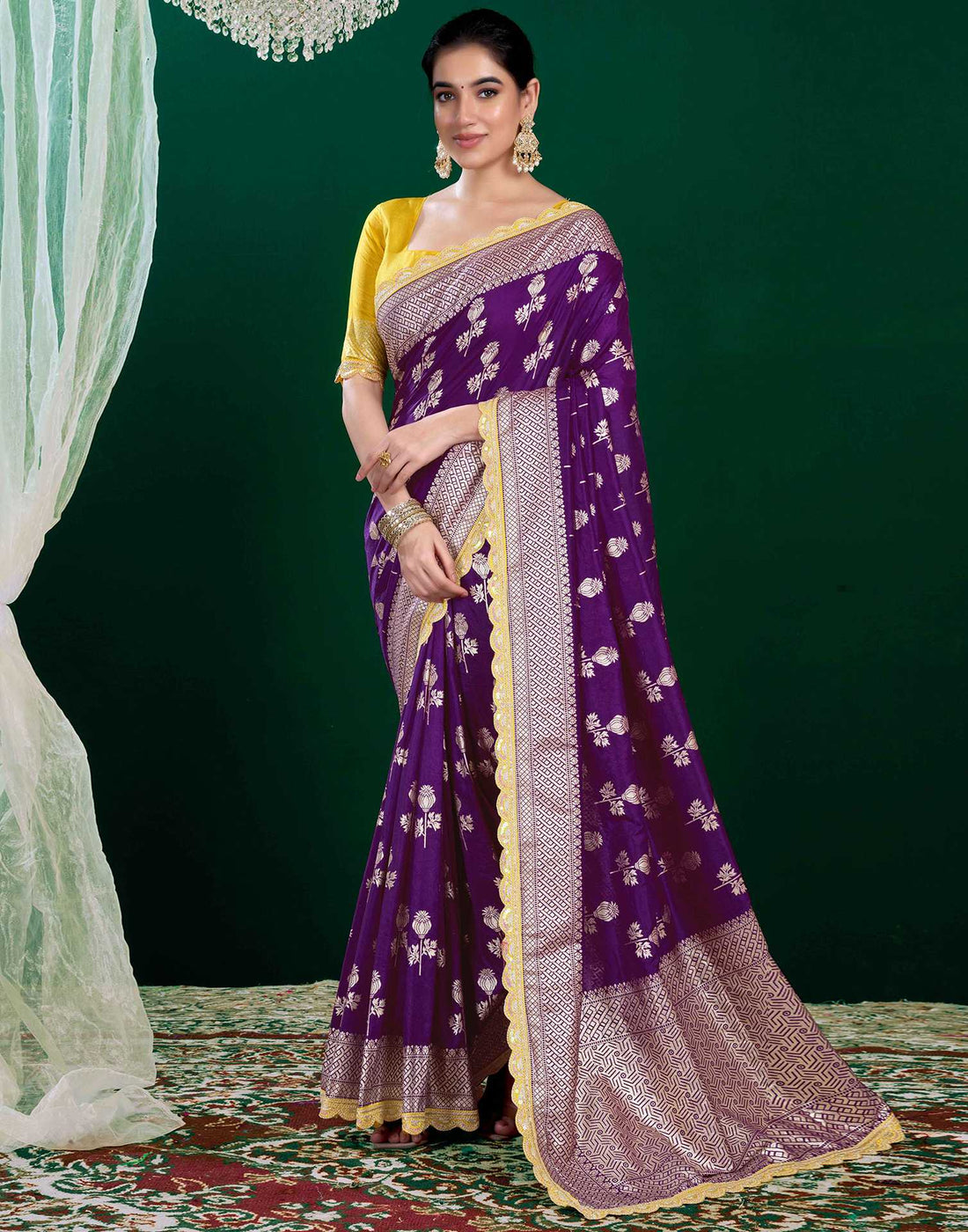 Dark Purple Silk Woven Banarasi Saree