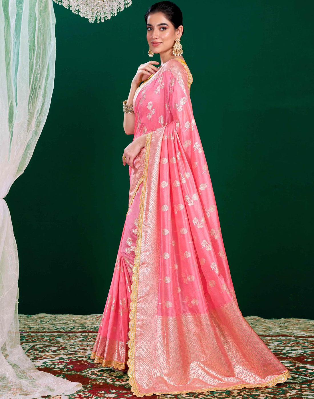 Baby Pink Silk Woven Banarasi Saree