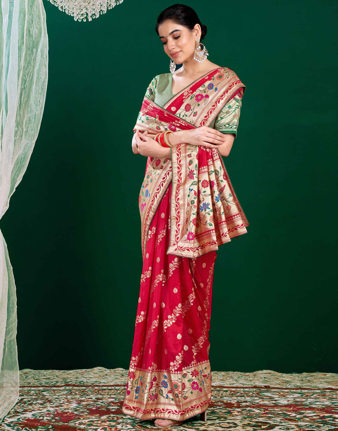 Red Silk Woven Banarasi Saree
