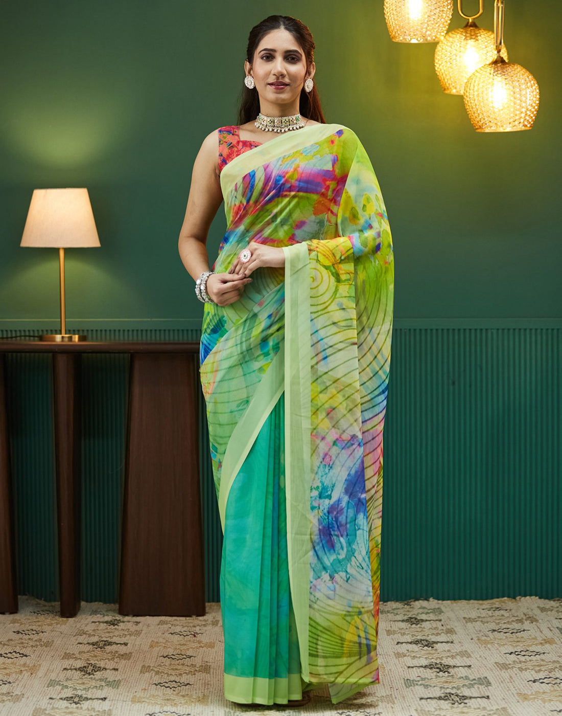 Yellow Georgette Printed Saree