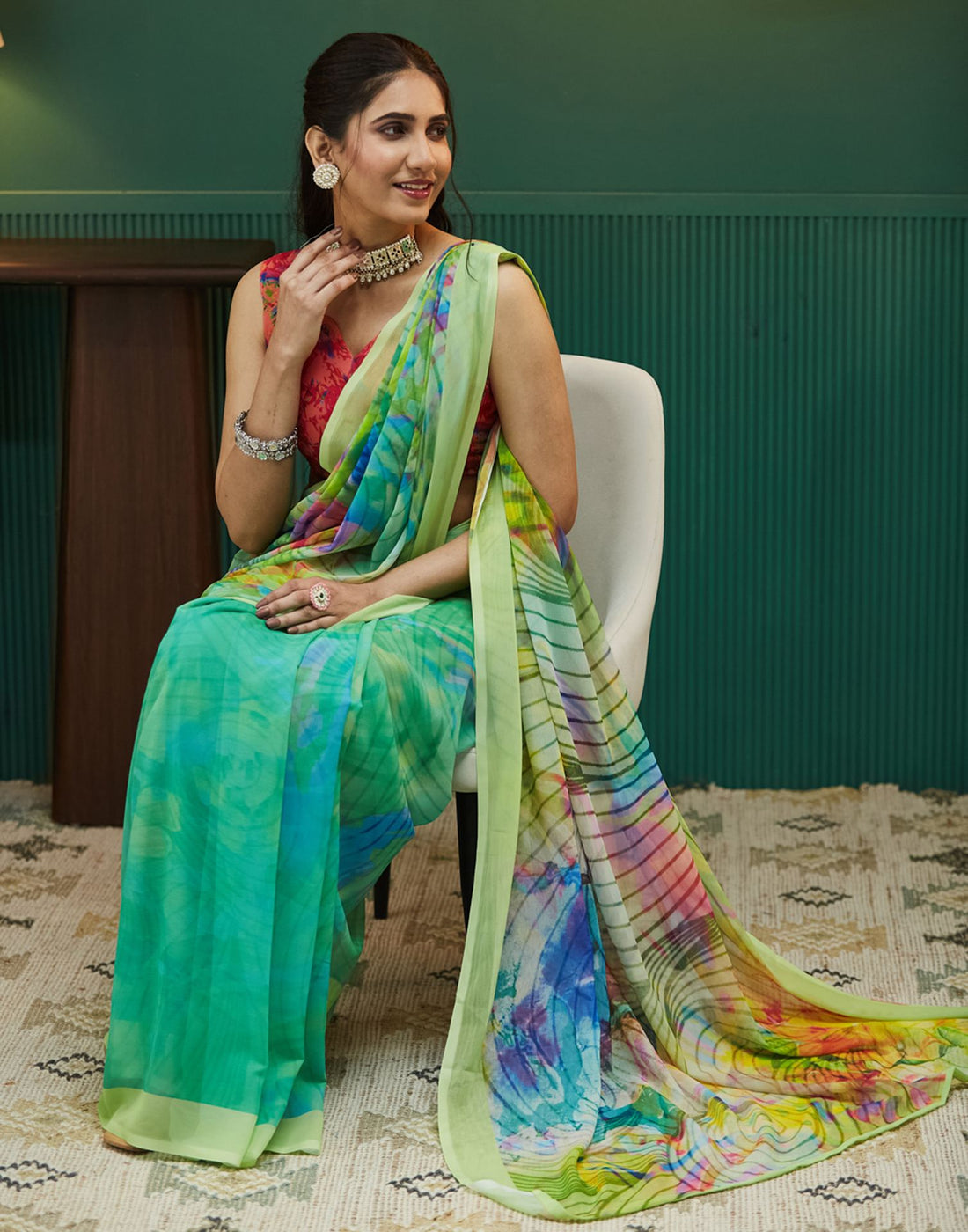Yellow Georgette Printed Saree