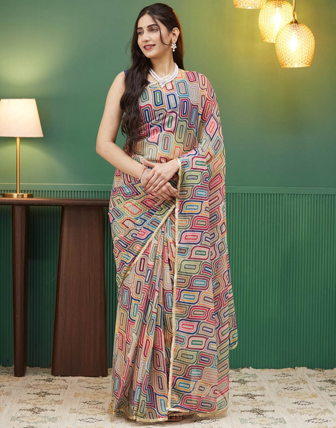 Multicoloured Georgette Printed Saree