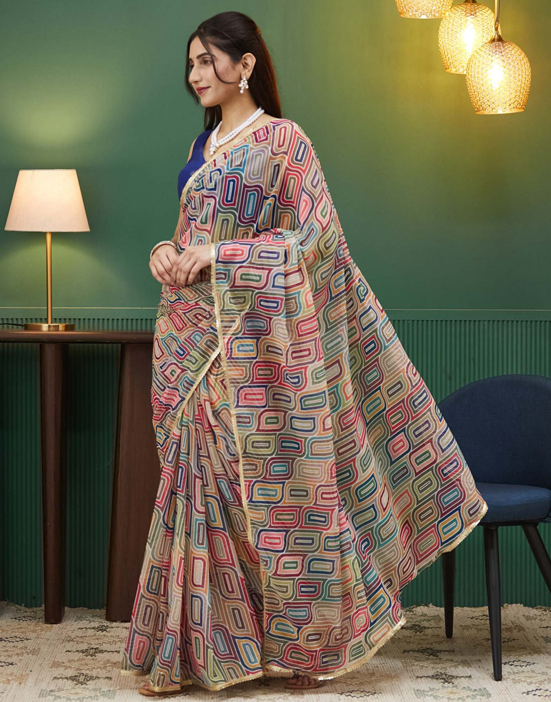 Multicoloured Georgette Printed Saree