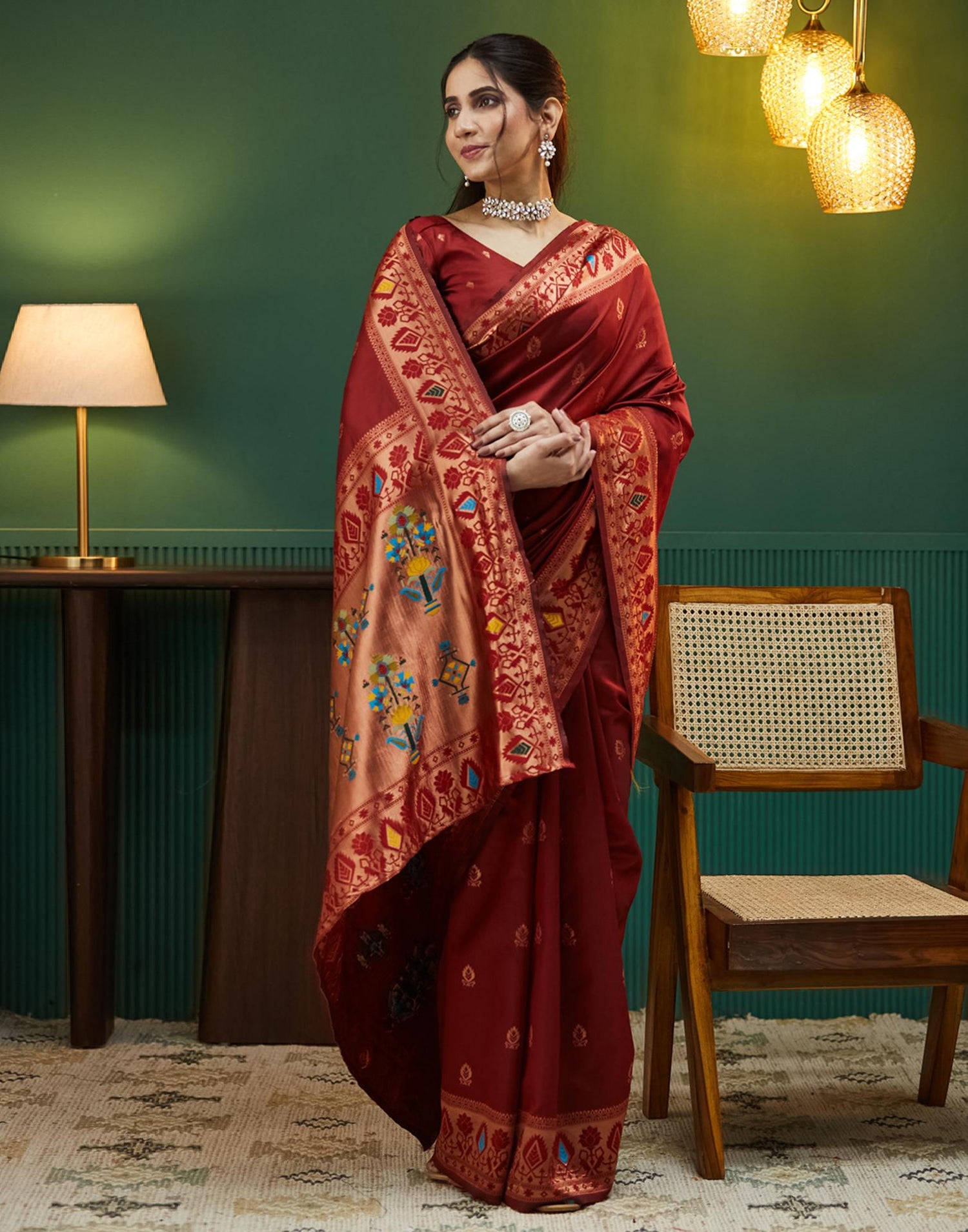 Maroon Silk Woven Paithani Saree