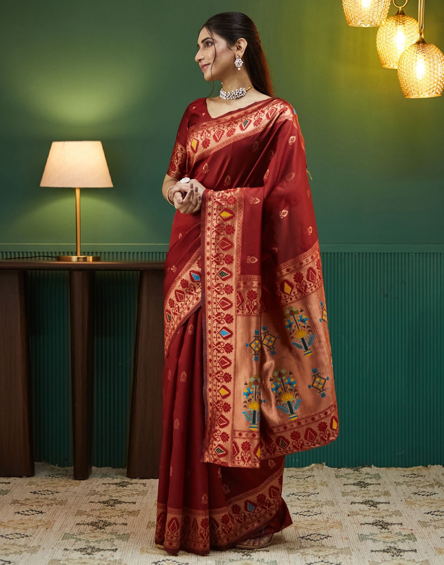 Maroon Silk Woven Paithani Saree