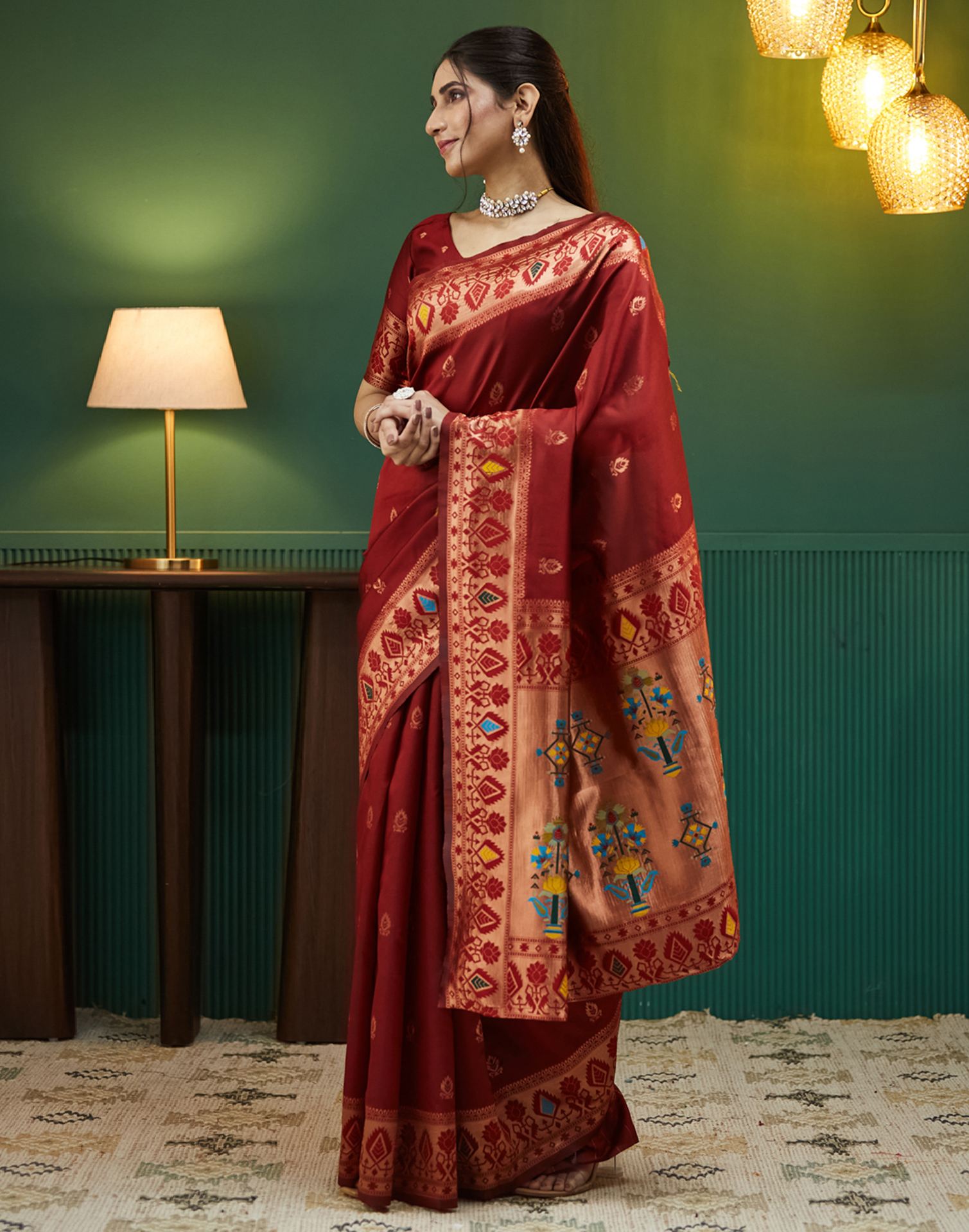 Maroon Silk Woven Paithani Saree