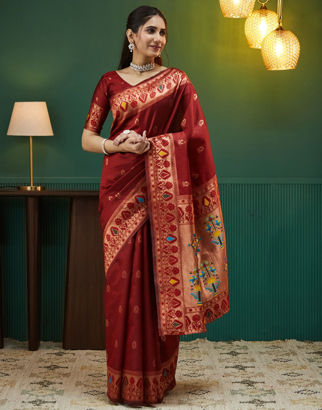 Maroon Silk Woven Paithani Saree