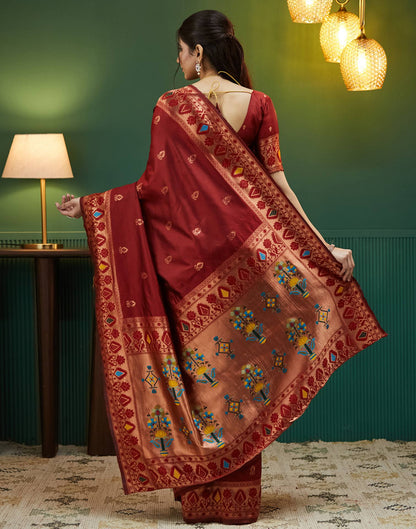 Maroon Silk Woven Paithani Saree