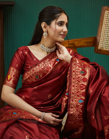 Maroon Silk Woven Paithani Saree