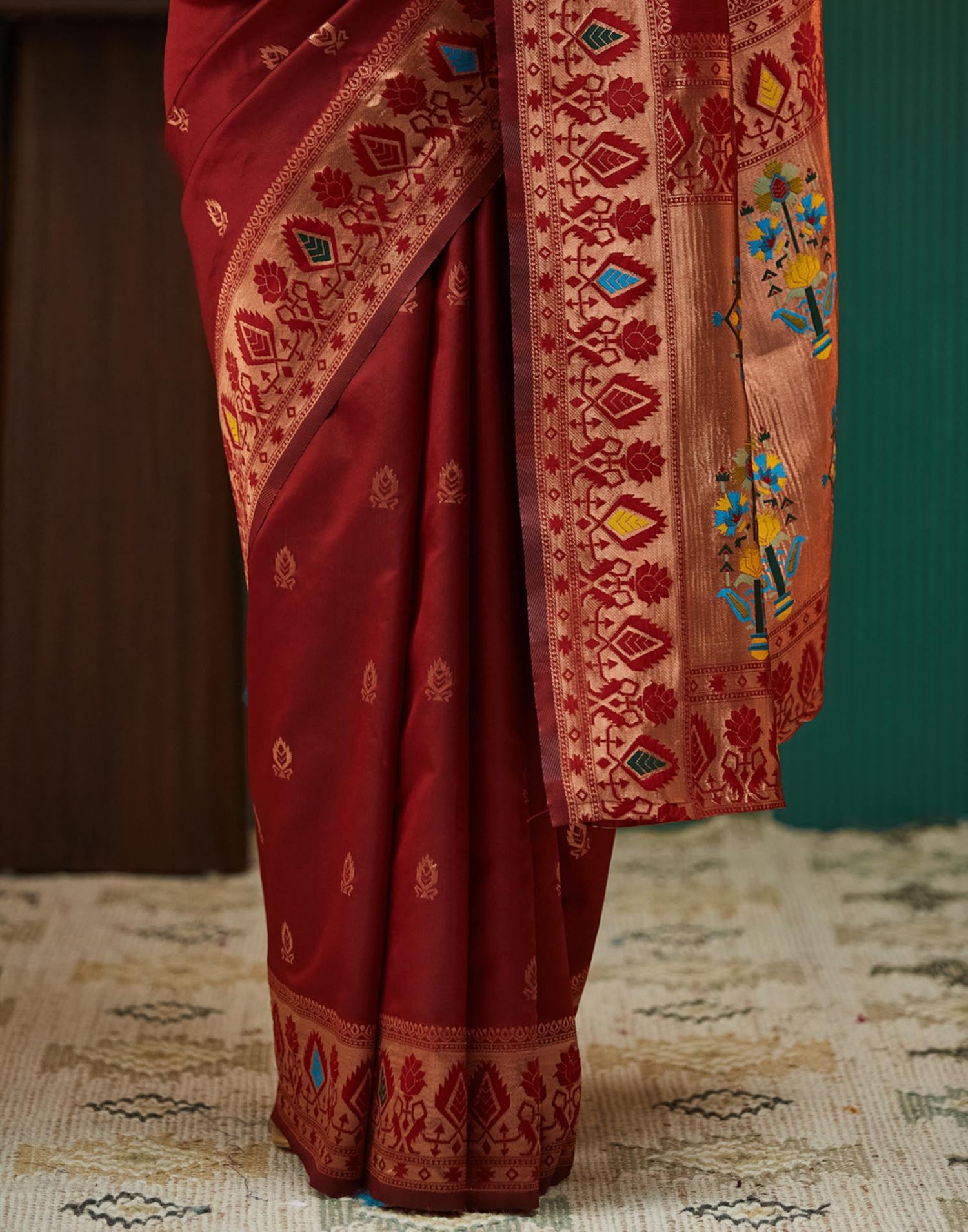 Maroon Silk Woven Paithani Saree