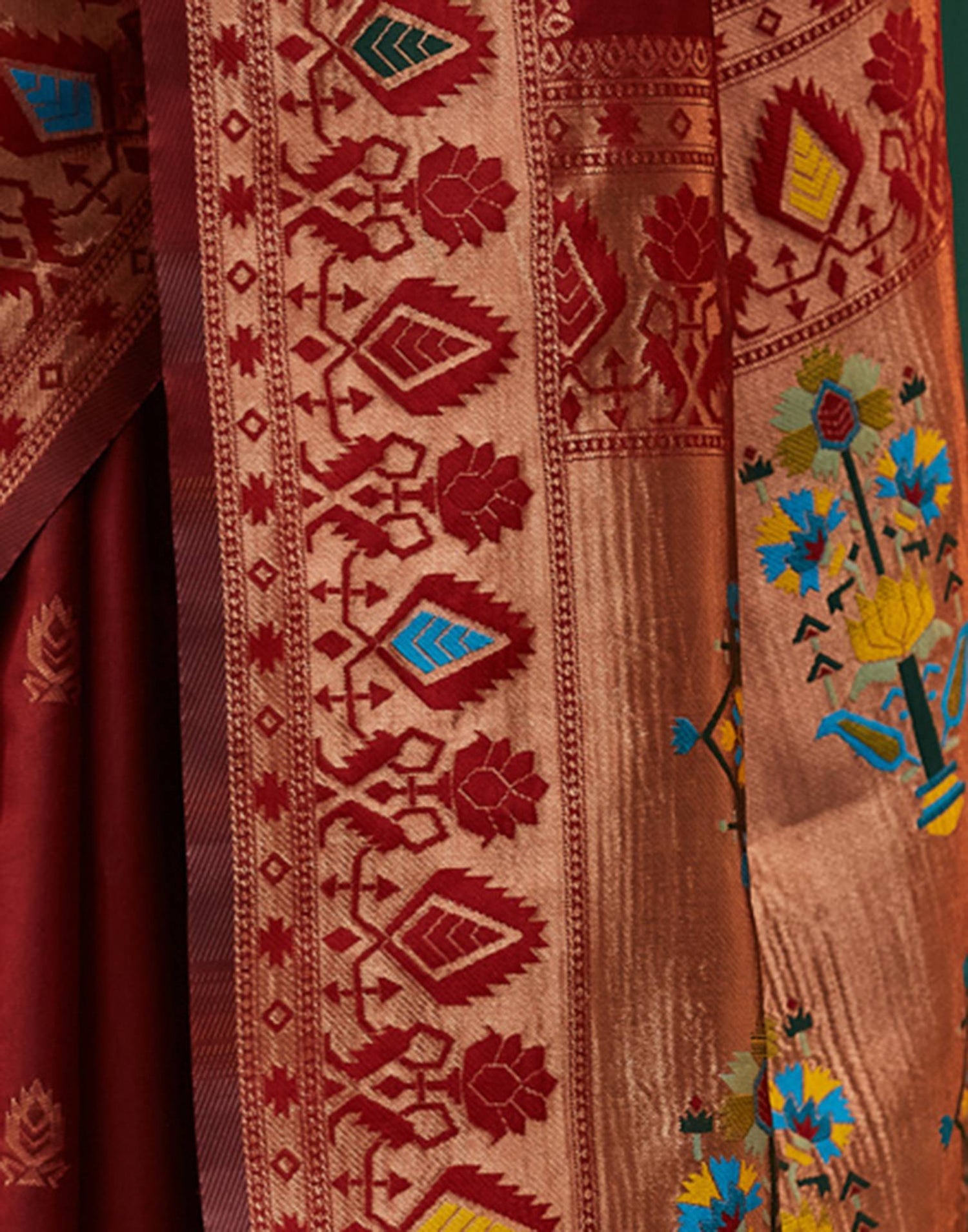 Maroon Silk Woven Paithani Saree