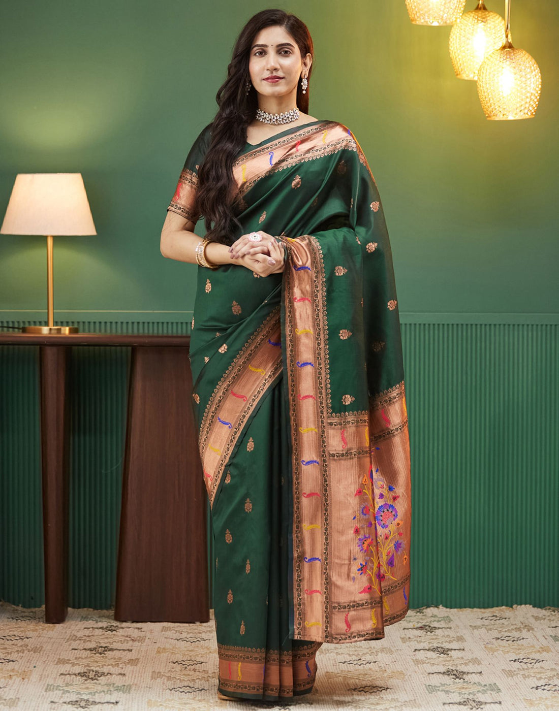 Dark Green Silk Woven Paithani Saree