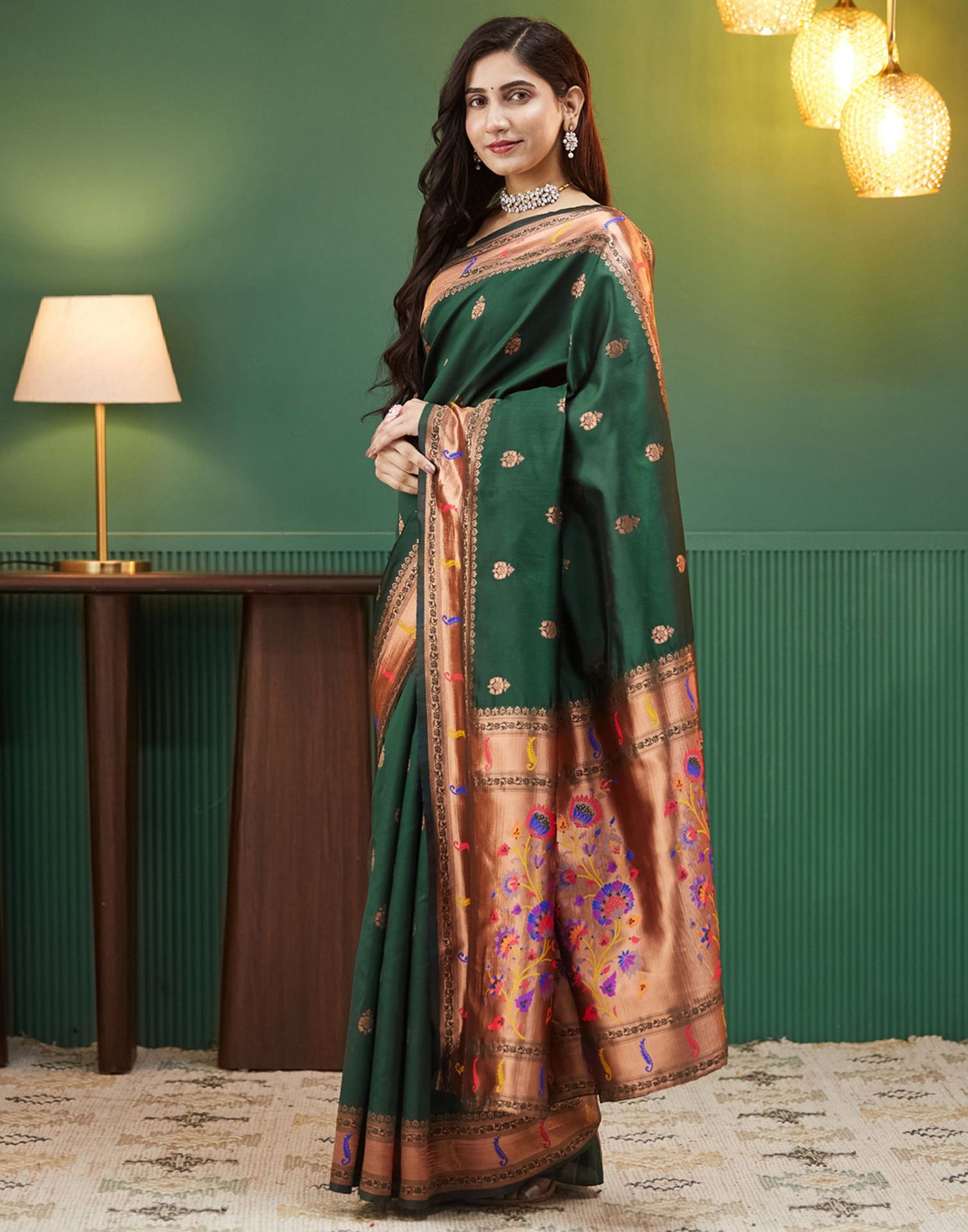 Dark Green Silk Woven Paithani Saree