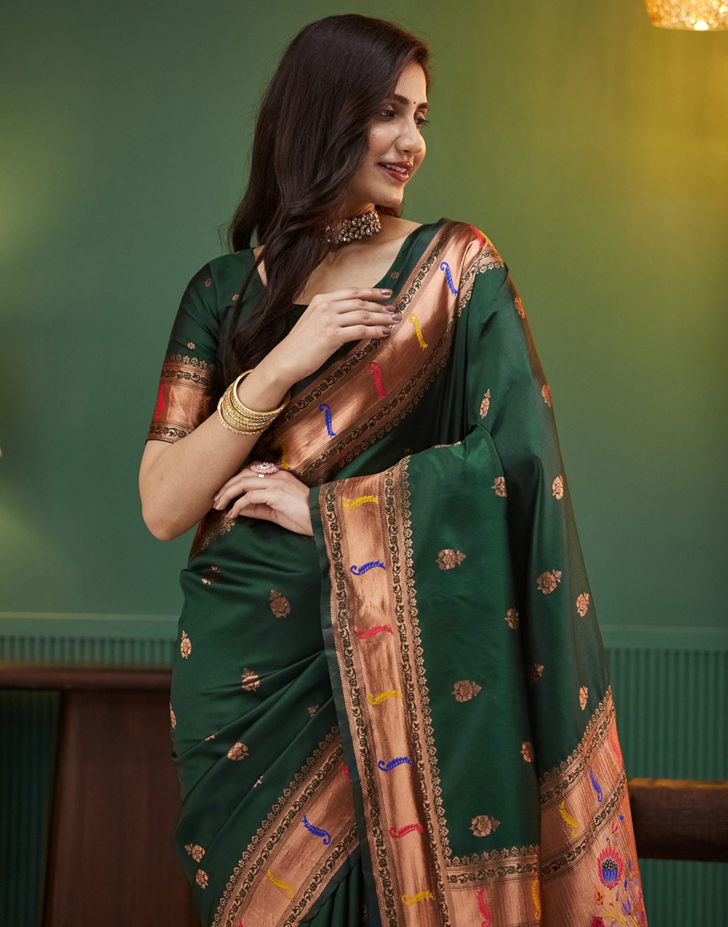 Dark Green Silk Woven Paithani Saree