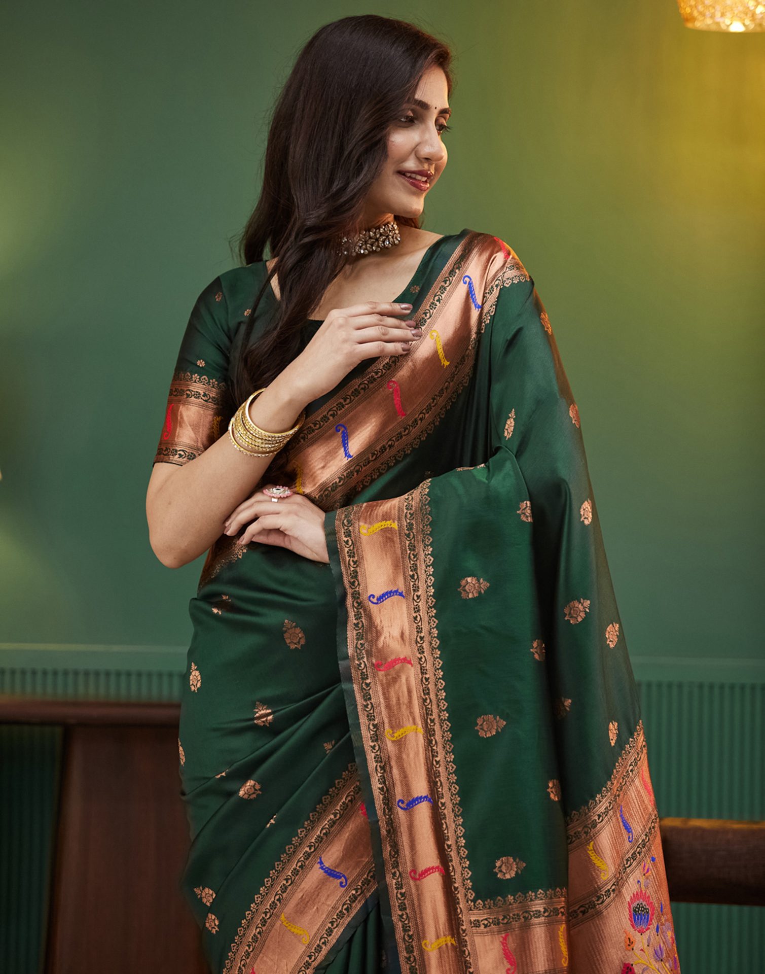 Dark Green Silk Woven Paithani Saree