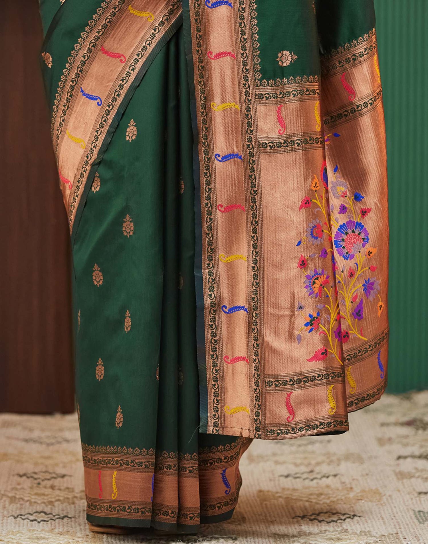 Dark Green Silk Woven Paithani Saree