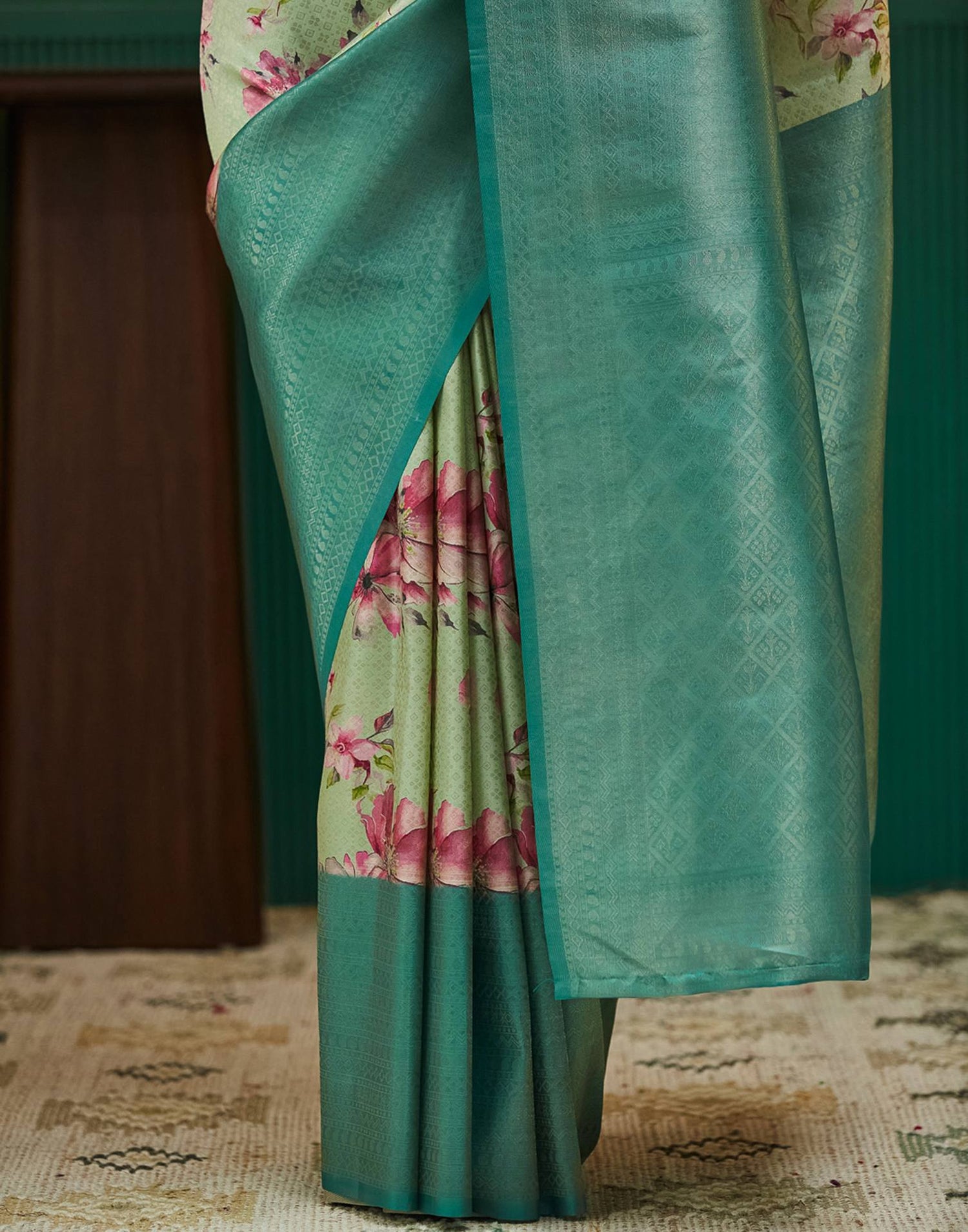 Tea Green Silk Printed Woven Saree
