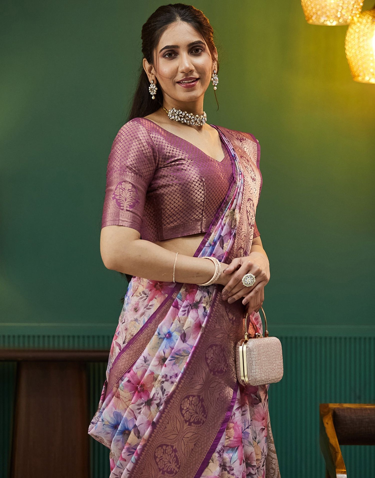 Purple Silk Printed Woven Saree