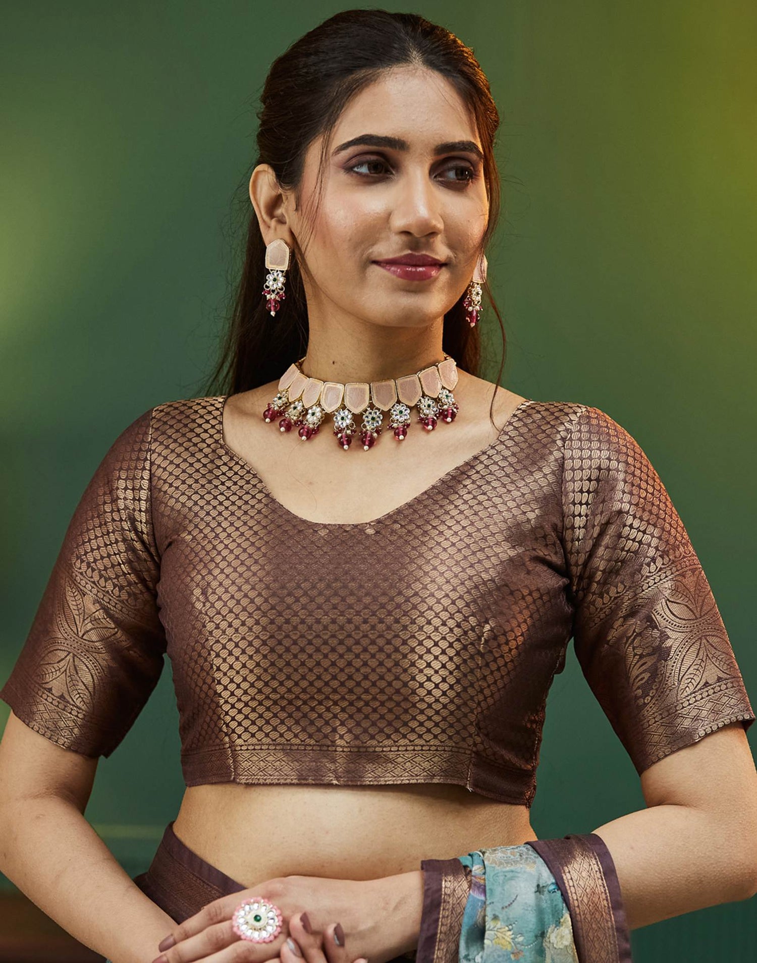 Brown Silk Printed Woven Saree