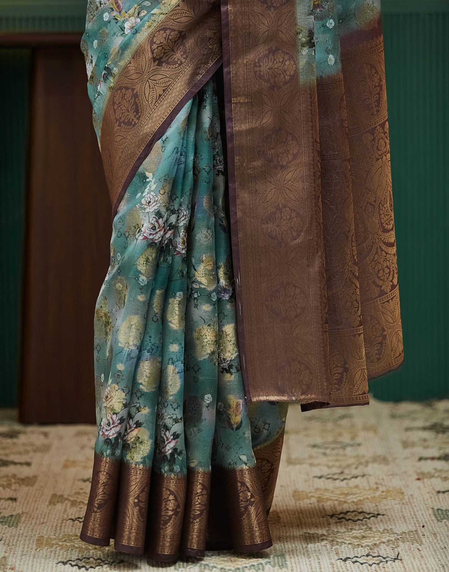 Brown Silk Printed Woven Saree