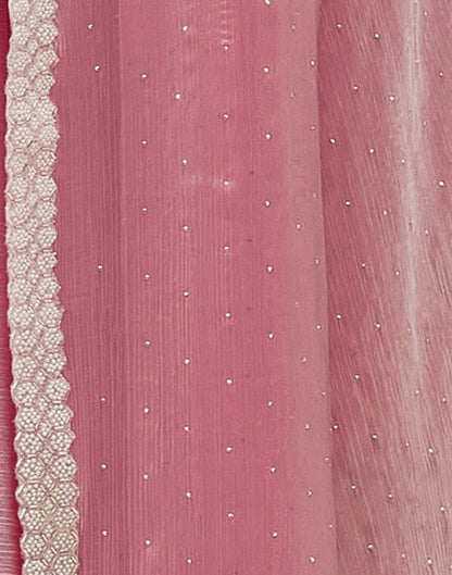 Powder Pink Shimmer Chiffon Stone Work Embellished Saree
