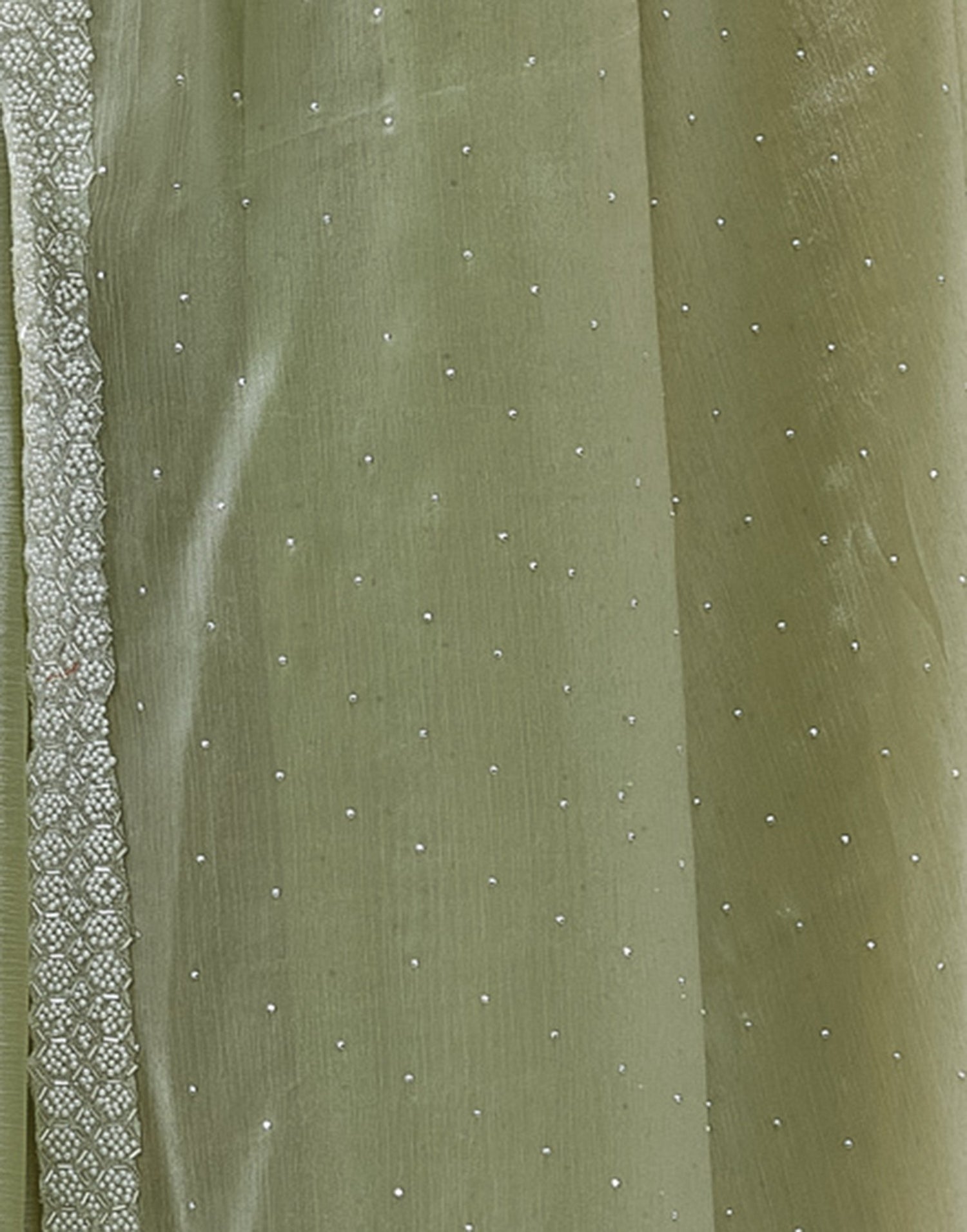 Pista Green Shimmer Chiffon Stone Work Embellished Saree