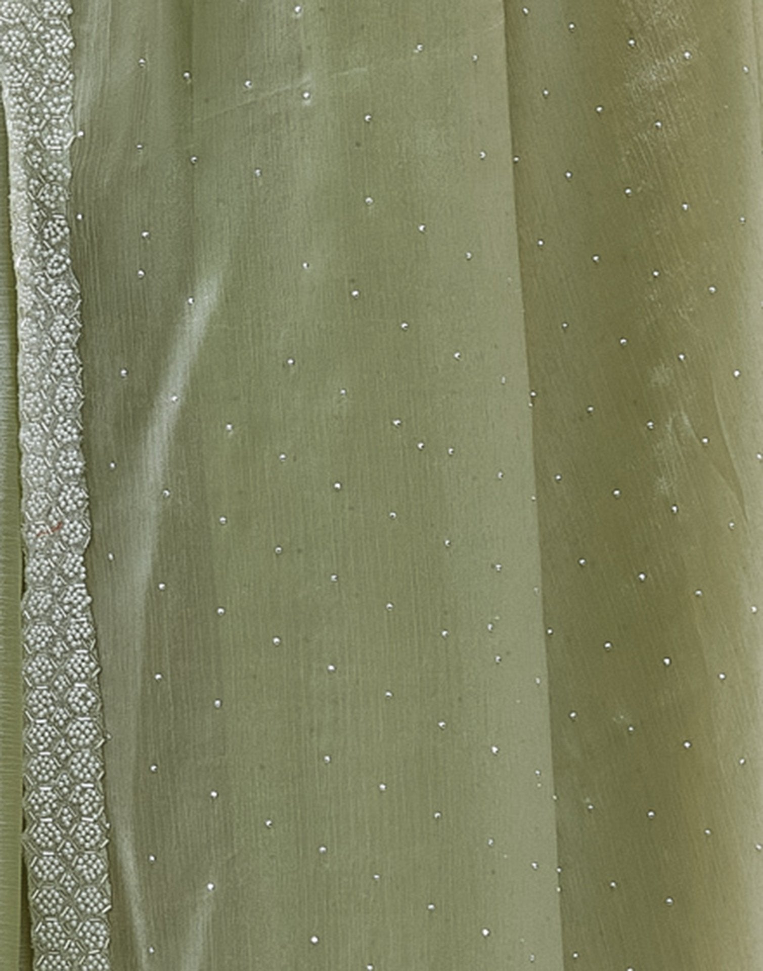 Pista Green Shimmer Chiffon Stone Work Embellished Saree