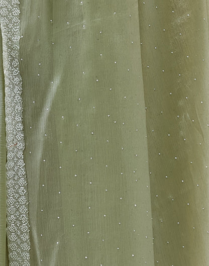 Pista Green Shimmer Chiffon Stone Work Embellished Saree