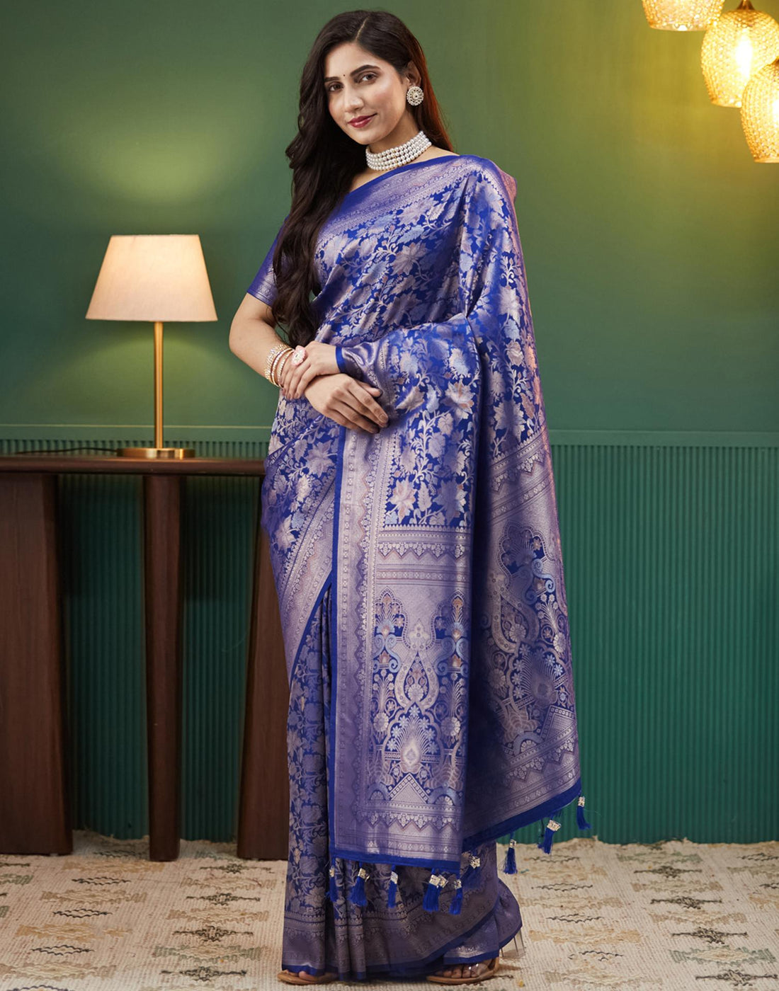 Dark Blue Silk Woven Banarasi Saree