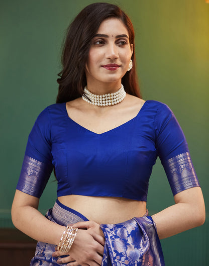 Dark Blue Silk Woven Banarasi Saree