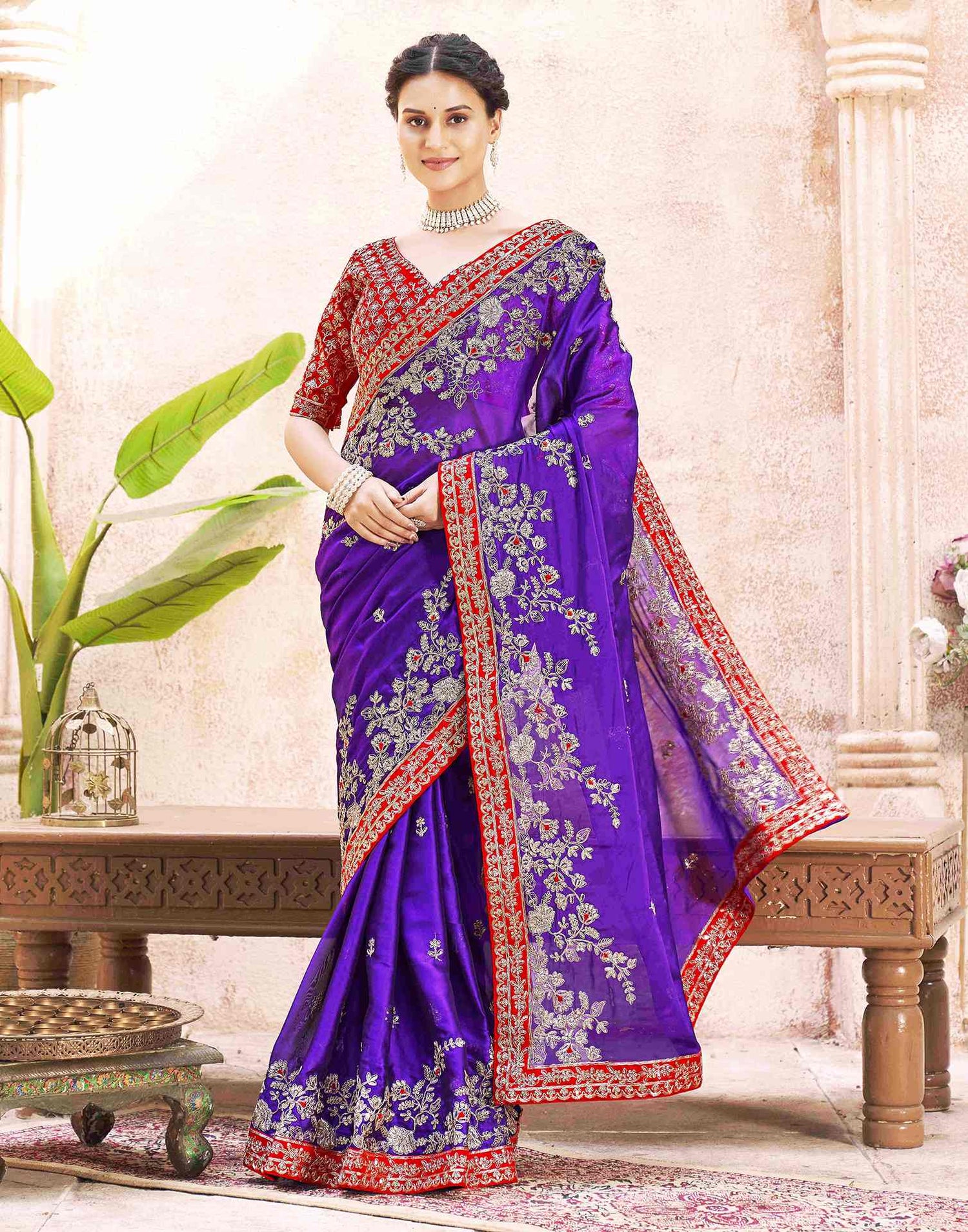 Purple Shimmer Sequence Embroidery Saree