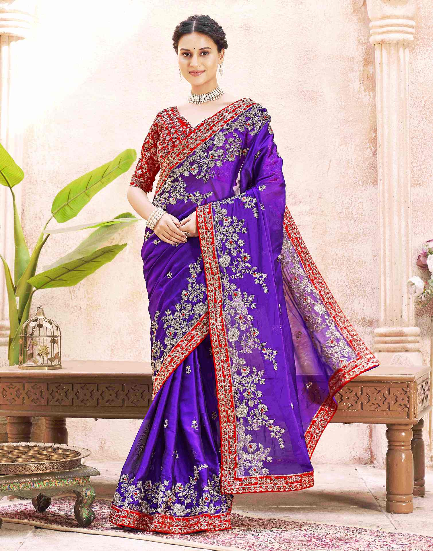 Purple Shimmer Sequence Embroidery Saree